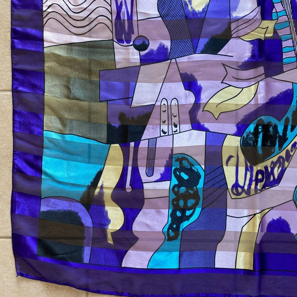 Vintage Cubism Cubist Purple Art Scarf Picasso? Face Print Abstract 40" Square - Picture 4 of 9
